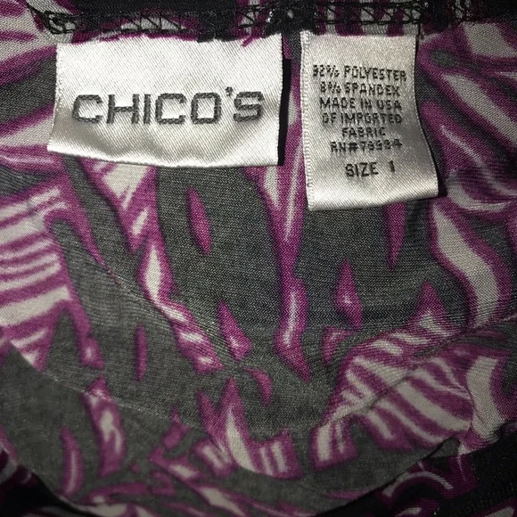 Chico’s Stretchy Purple Print Top, Size M - Picture 7 of 8